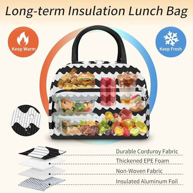 Coobiiya Lunch Bag Lunch Box for Women Men,Large Capacity Corduroy Lunch Tote Bags Insulated Reusable LunchBags Cute Cooler Bag for Work Travel Picnic adults