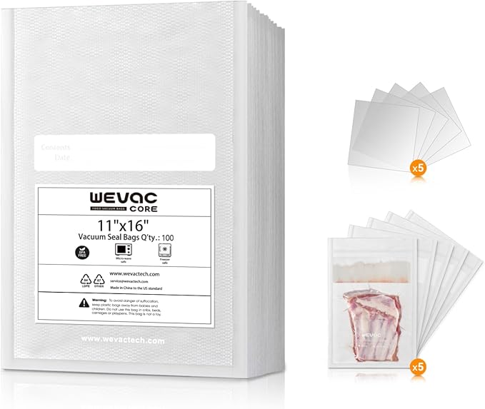 Wevac Vacuum Sealer Bags, Multiple Sizes, 200Pack Precut Bags, 6 Vac Rolls