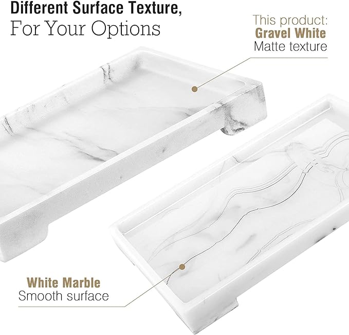 Luxspire Bathroom Vanity Tray, 10 x 6 inch Marble Bathroom Perfume Tray Dresser Tray, Resin Rectangle Vanity Tray, Bathroom Vanity Countertop Organizer for Cosmetics Hand Towel, M, Gravel White