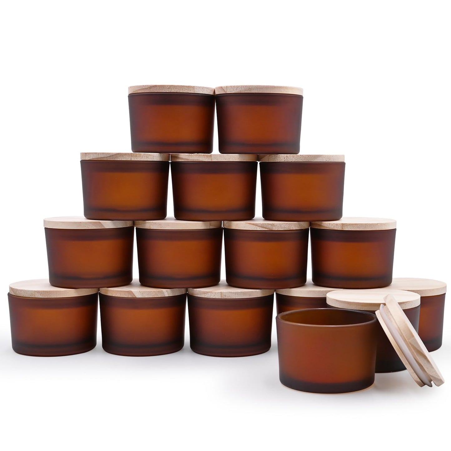 SHOWIN Thick Candle Jars for Making Candles 16 Pcs, 7 OZ Empty Jars with Wood Lids for Candle Making, Sample Container, Frosted White