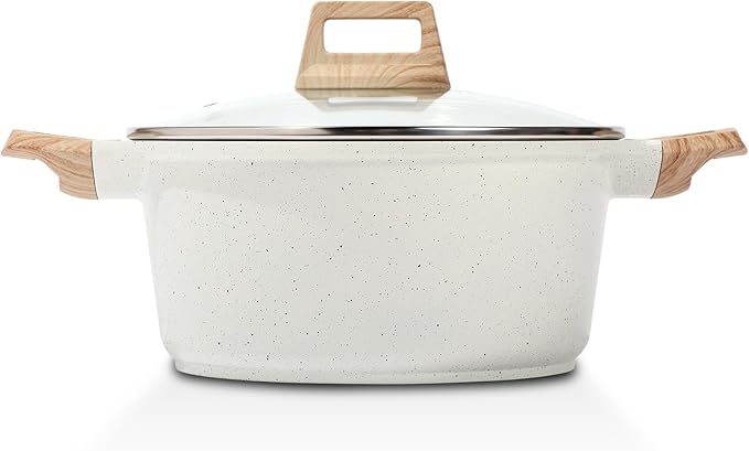 ESLITE LIFE Nonstick Stock Pot with Lid, 5 Quart Granite Casserole Large Soup Pot Pasta Cooking Pot, Induction Compatible, PTFE & PFOA Free, Black