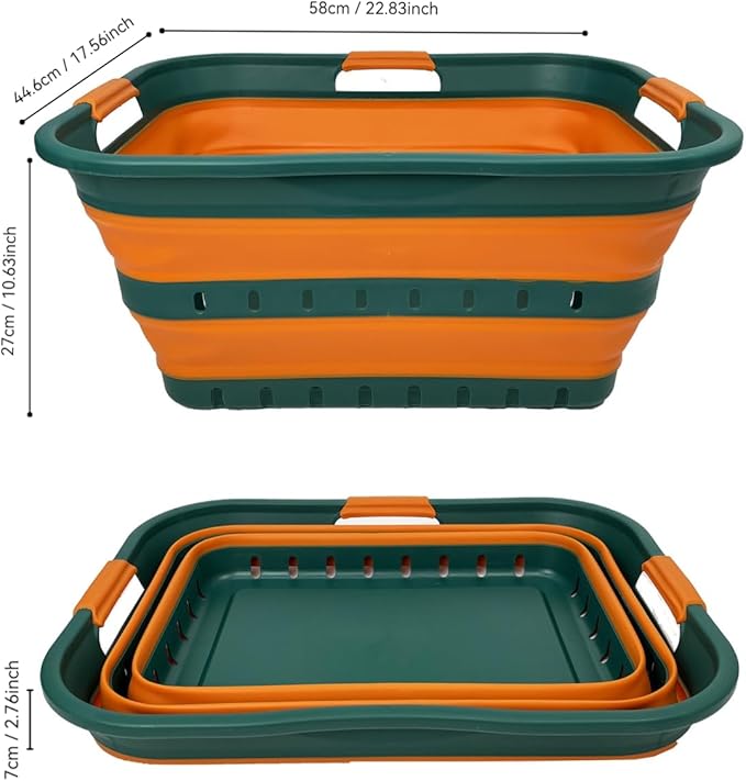 SAMMART 42L (11 gallon) Collapsible Plastic Laundry Basket - Foldable Pop Up Storage Container/Organizer - Space Saving Hamper/Basket (1, Teal Green/Autumn leaf)