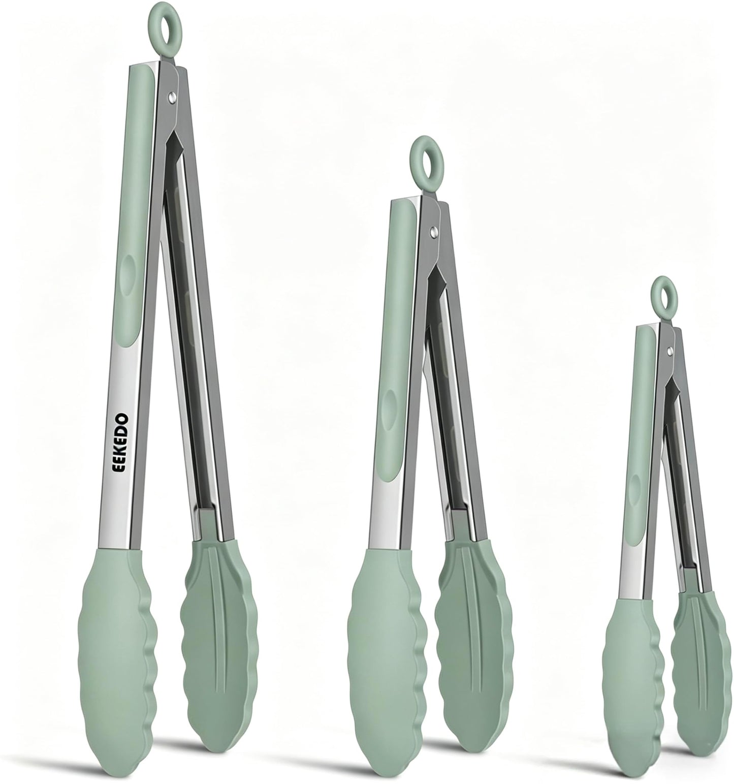 EEKEDO Tongs for Cooking, Stainless Steel Kitchen Tongs with Silicone Tips