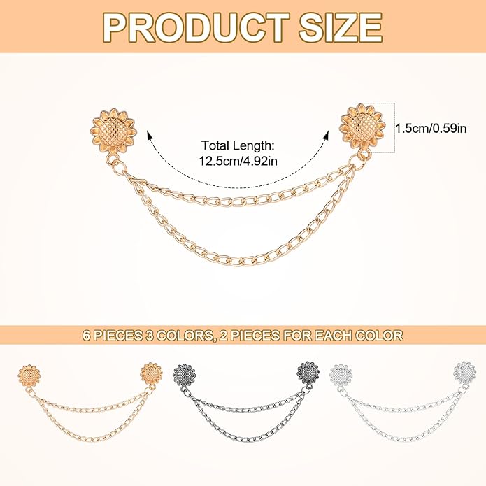 6pcs Magnetic Clothing Clips with Chain, Multi-Function Magnet Button Pins Hijab Cuff Clips for Fixing Hem of Clothes Long Pants Legs Sleeves of Shirts