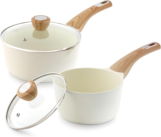 SENSARTE 1.5 & 2.5 Quart Sauce Pan Sets with Lid, Cooking Pots Set, Nonstick Saucepan Set with Pour Spout, Small Pot, Non toxic Saucepot, Induction Comptable, Sauciers, Easy to Clean, PFOA Free
