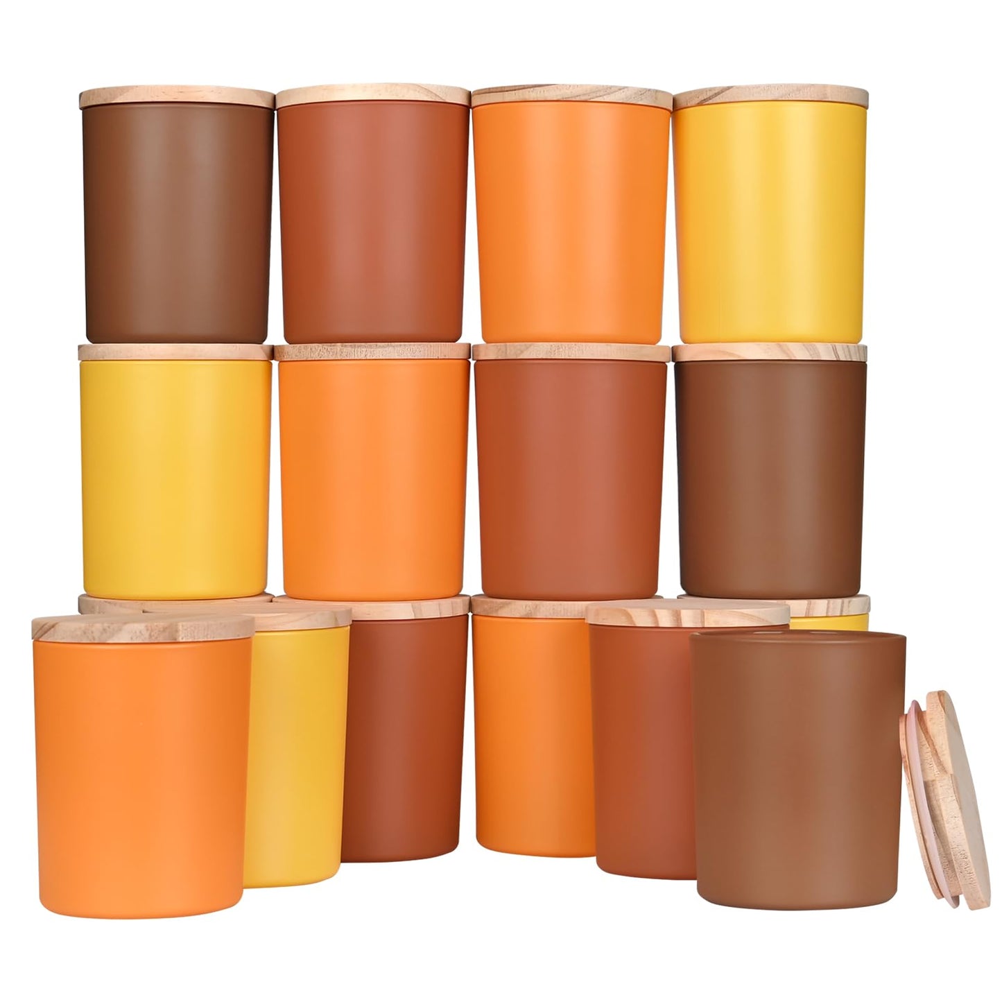 SHOWIN Thick Candle Jars for Making Candles 16 Pcs, 7 OZ Empty Jars with Wood Lids for Candle Making, Sample Container, Frosted White