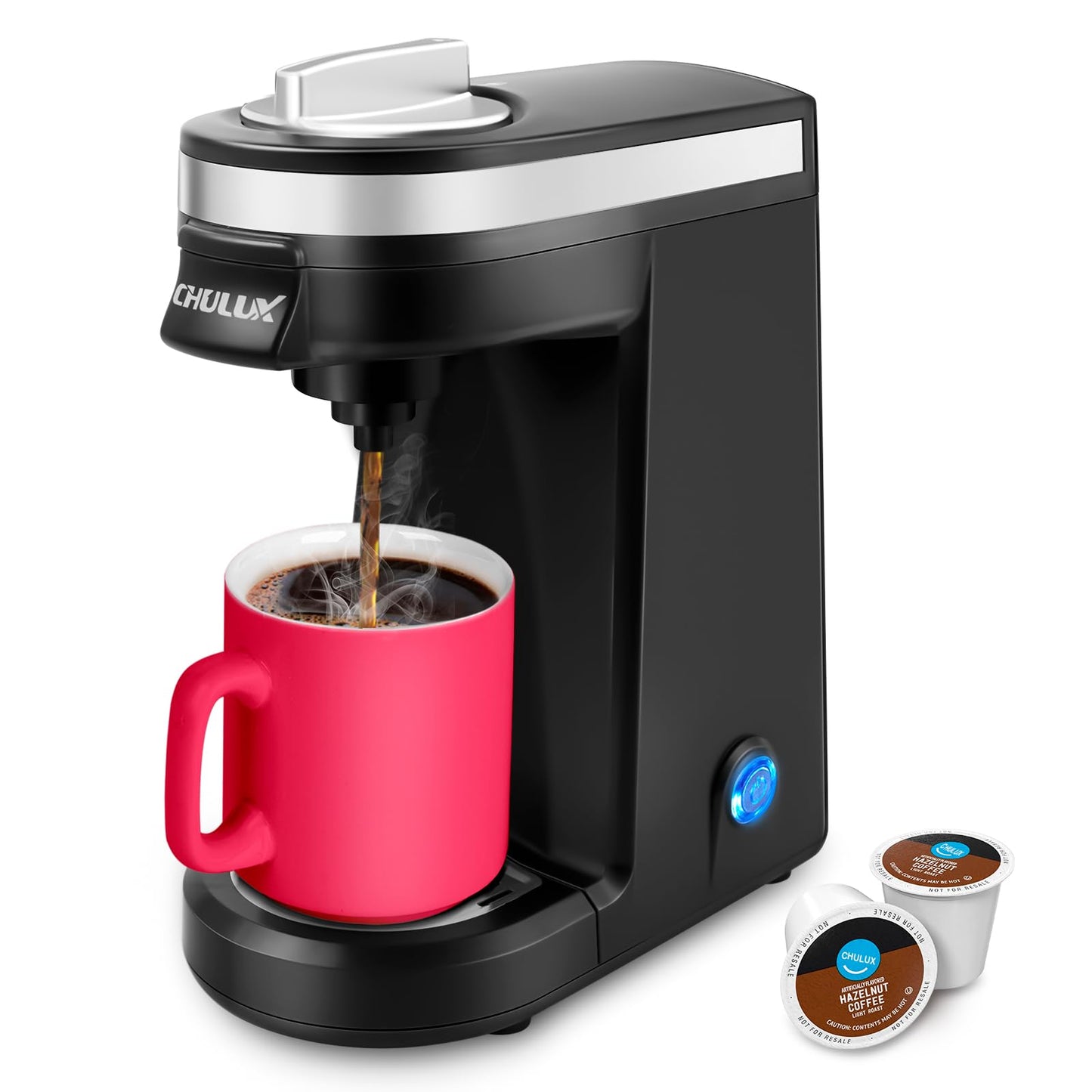CHULUX Mini Single Serve Coffee Maker, Portable Pod Coffee Machine, White