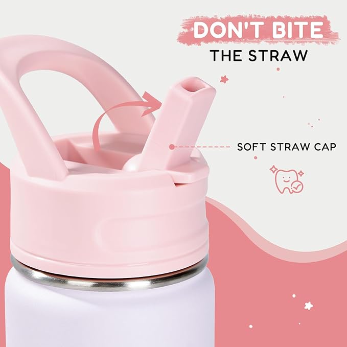 12oz Kids Water Bottle for School, Toddler Bottles with Straws, Stainless Steel Vacuum Insulated Water Bottle for Boys&Girls, Leak-Proof, BPA-Free, Luck