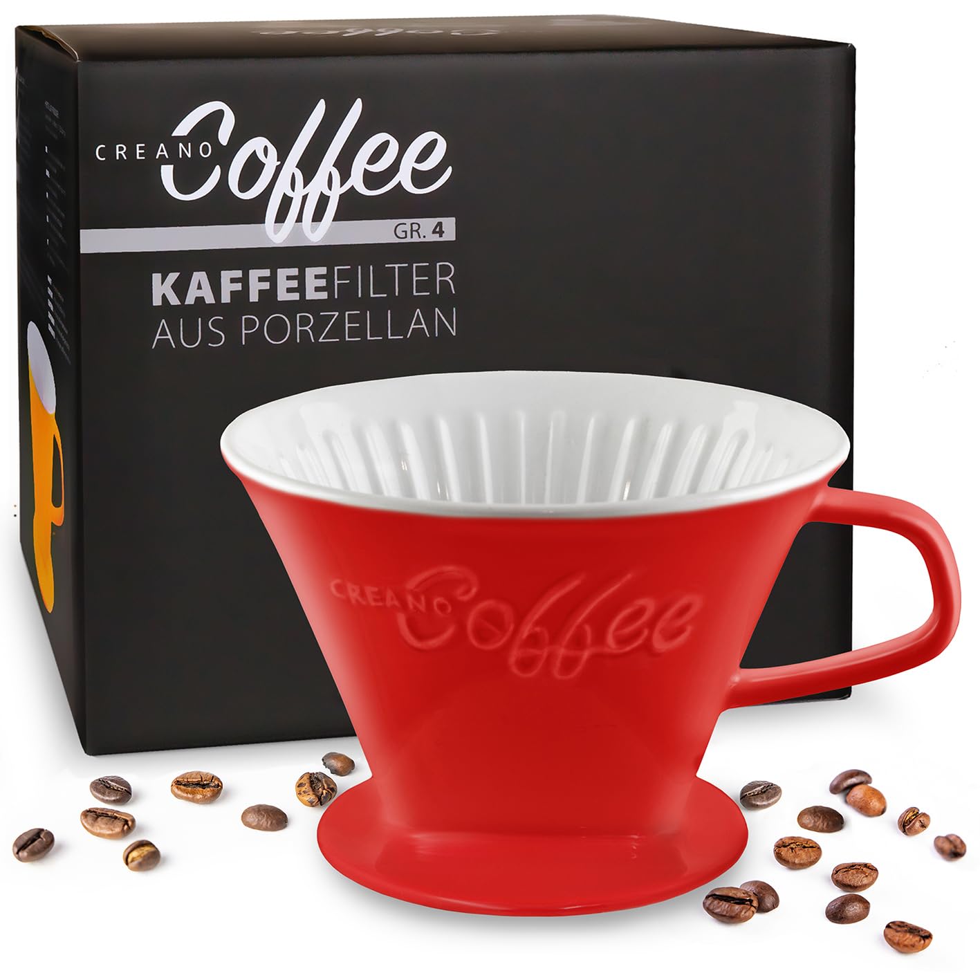 Creano XXL Porcelain Coffee Dripper Blue - Ceramic Cone Brewer - Pour Over Coffee Maker - Filter Size 4 - huge and heavy quality 800gr/28oz - 6 Colours availeble