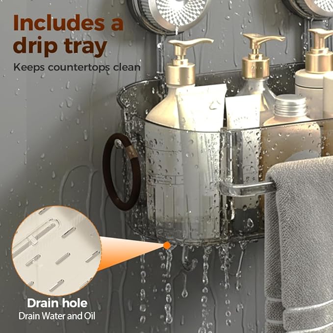 No-Drill Bathroom Suction Storage Box, 2026 Upgrade Removable Bathroom Hanging Suction Storage Box, Corrugated Suction Cup Storage Holder for Home, Bathroom Shower Caddy (Transparent)