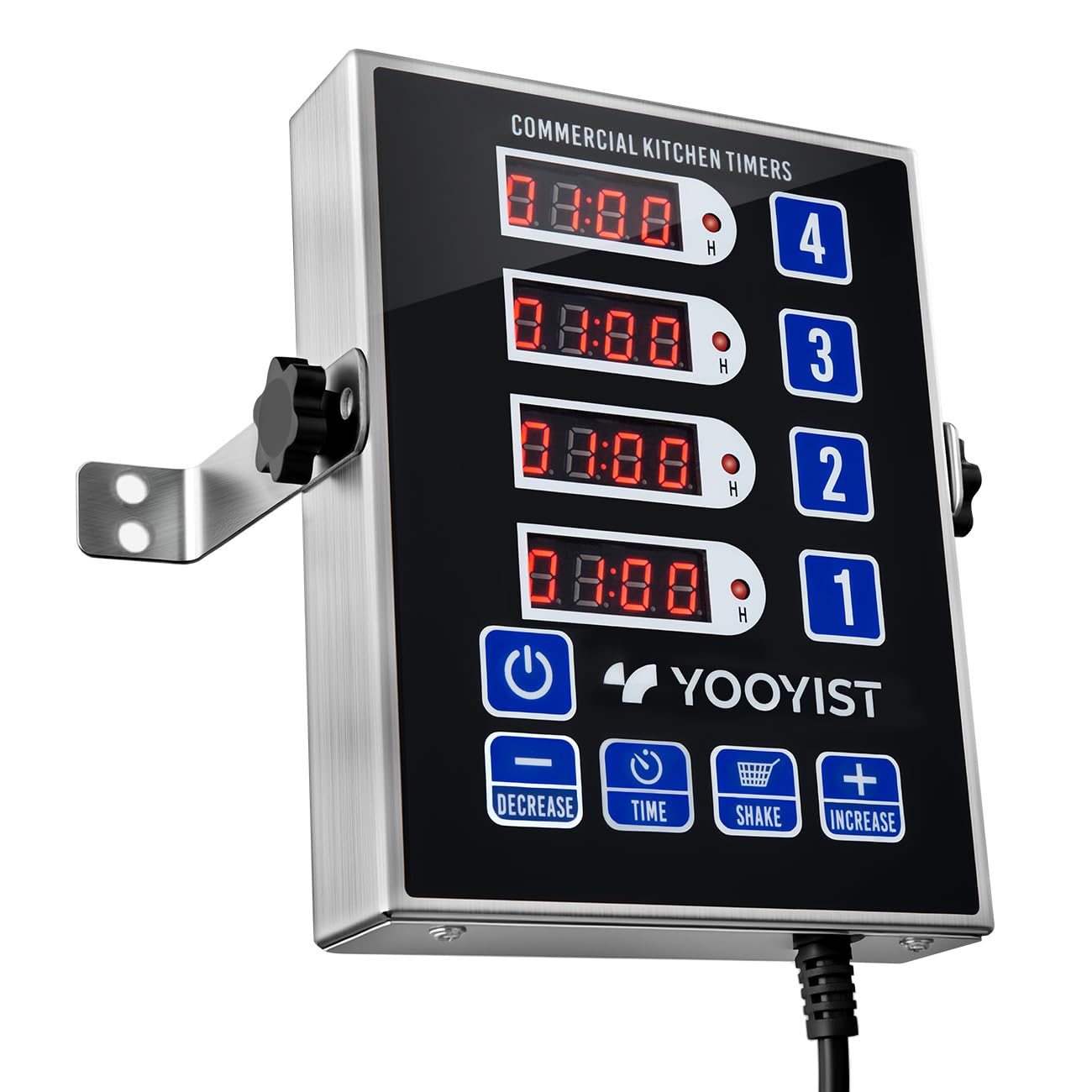YOOYIST Precision Kitchen Timers for Cooking – 4 Channel Commercial Kitchen Timer Restaurant Kitchen Supplies – Stainless Steel Digital LED Chef Cooking Timer – Reminder Function, Loud Alarm, Black