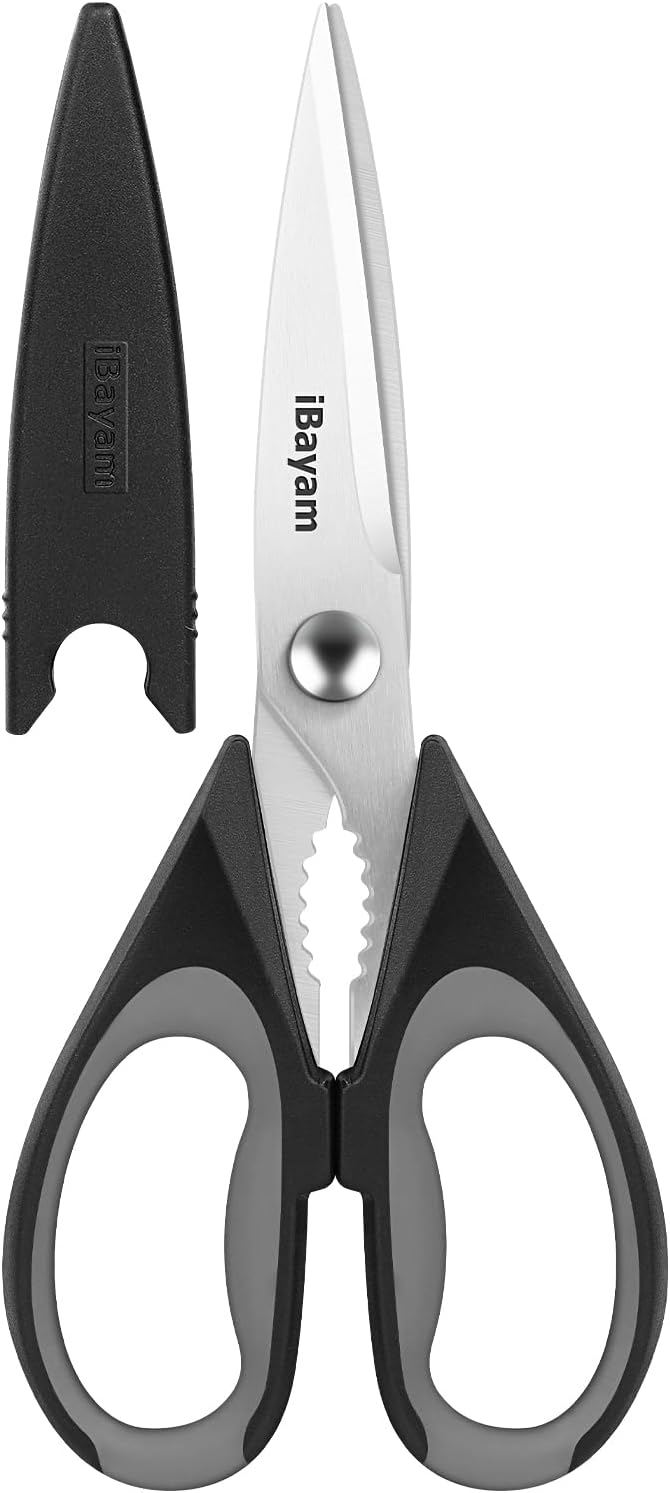 iBayam 8.5" Kitchen Scissors with Sheath, Black Cooking Scissors