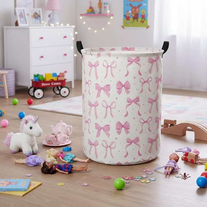 HIYAGON Baby Laundry Basket Baby Hamper for Nursery Girl Kids Butterfly Hamper Cute Kids Toys Storage Bin Organizer Butterfly Room Decor for Home(Dreamy Bowknot)