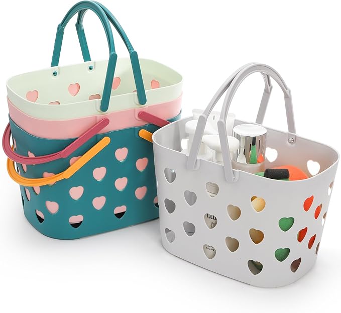 Peohud 4 Pack Portable Shower Caddy Basket, Plastic Storage Basket with Handle, Caddy Organizer Bin for Bathroom, College Dorm, Pantry, Kitchen