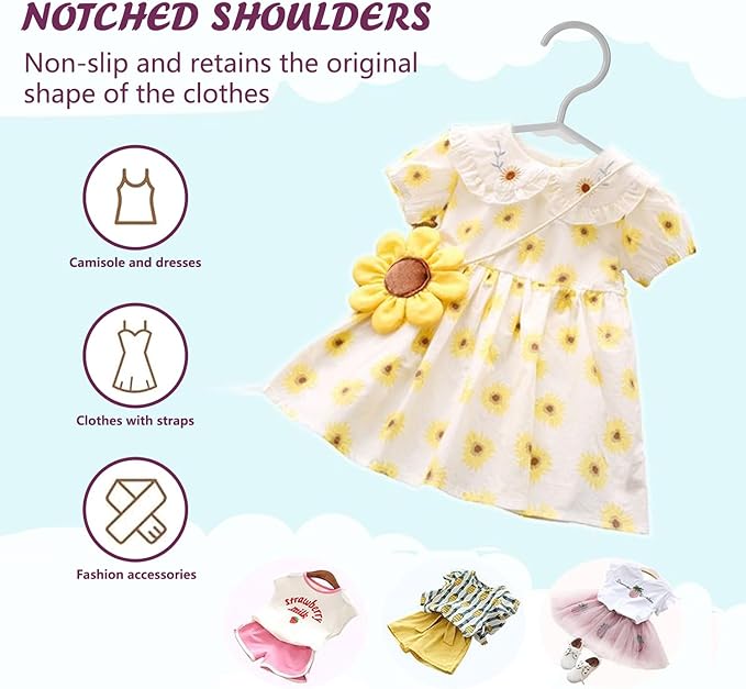 Baby Hangers for Closet 100 Pack Light Gray Plastic Kids Children's Clothes Hangers Non-Slip (Light Gray, 100)