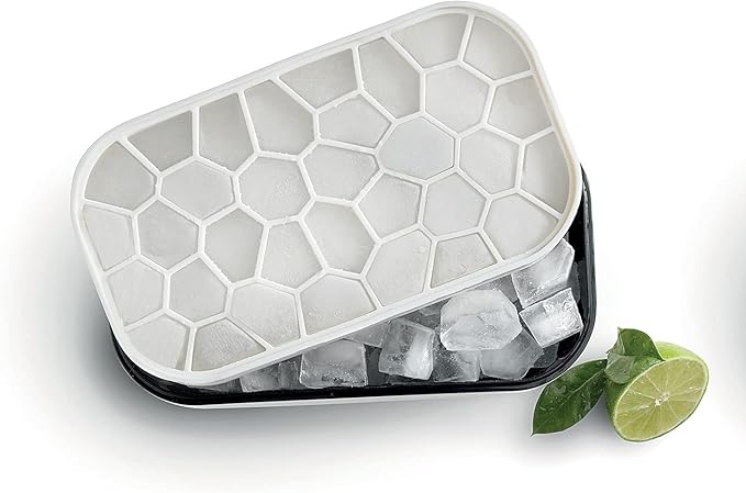 Lékué Ice Box | White | Ice Cube Tray For Freezer With Lid & Bin | Made With 100 Percent Platinum Silicone | Elegant And Retro Style Ice Cubes | For Cocktails, Ice Tea & Coffee And More |