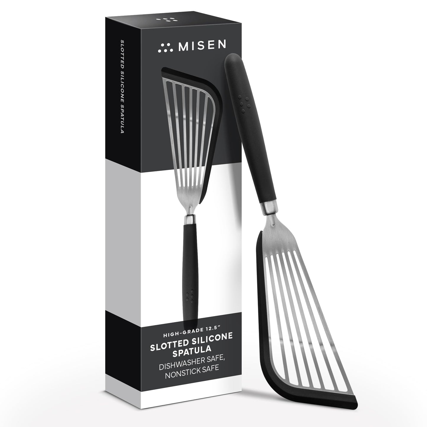 Misen Fish Silicone Spatula - Slotted Turner for Cooking - Perfect for Frying - Heat Resistant - Dishwasher Safe -1mm Thick Flexible Flipper - Soft Silicone Grip Handle for Easy Use