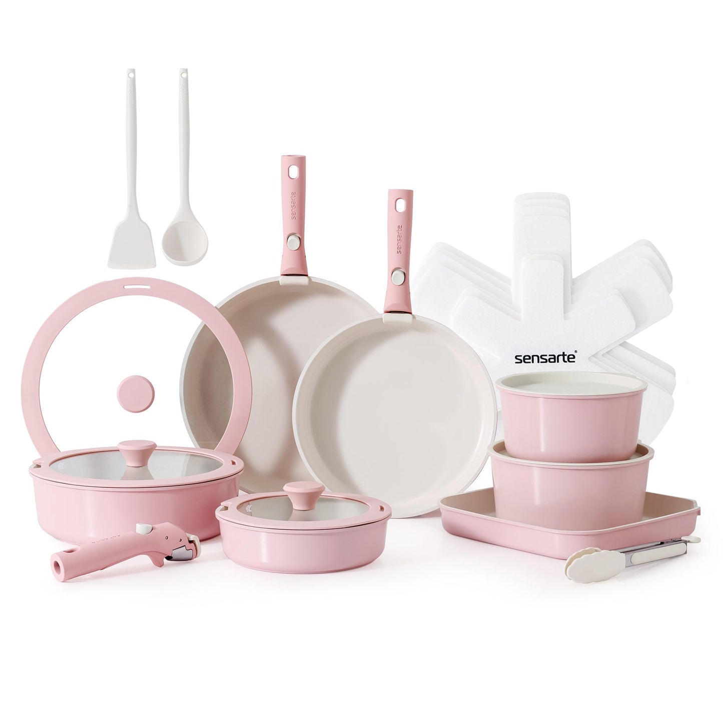 SENSARTE 24 Piece Nonstick Detachable Handle Pots and Pans Set Black