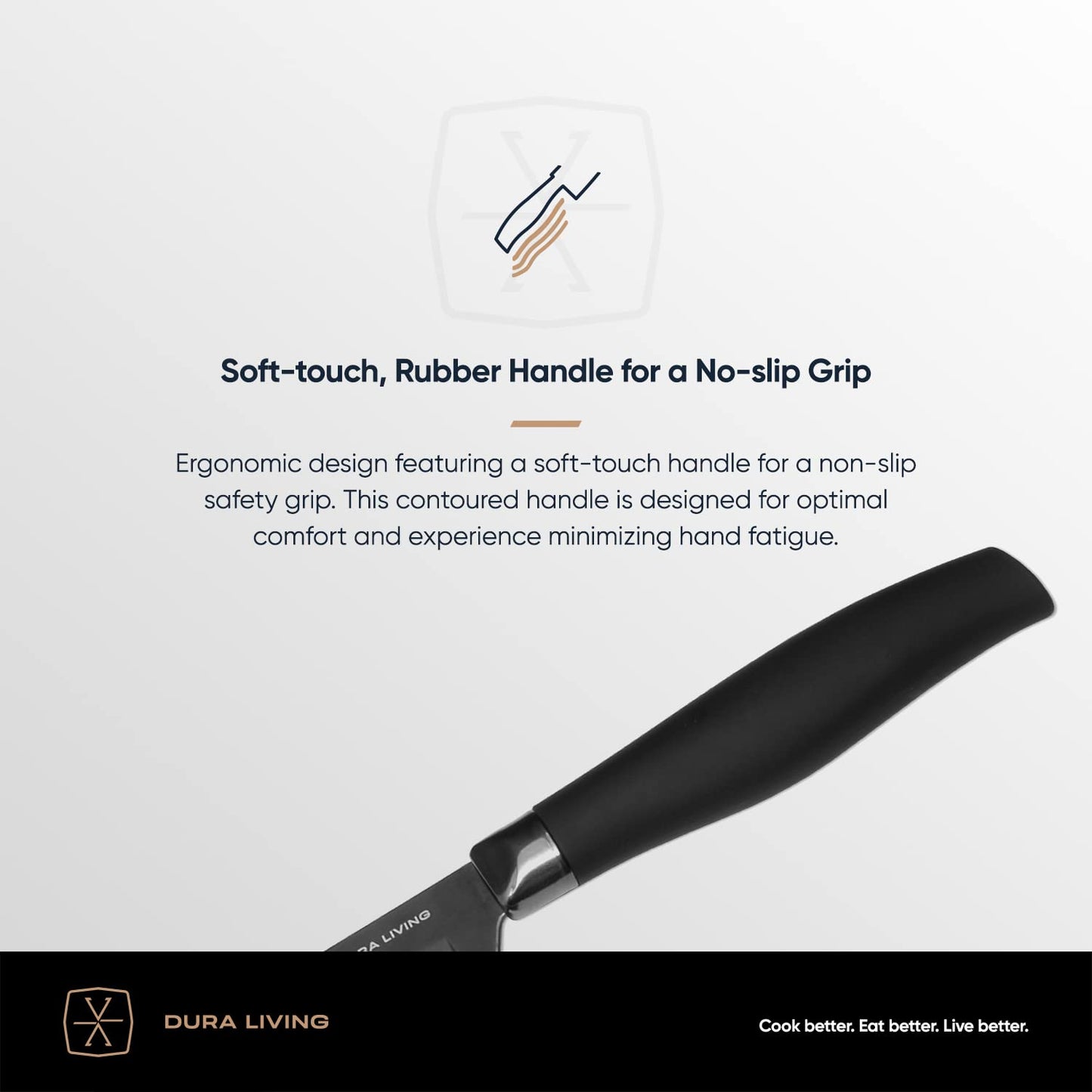 DURA LIVING Santoku Knife - 7 Inch Black Nonstick Titanium Plated Stainless Steel Ultra Sharp Blade, With Ergonomic Comfort Grip Handle Asian Chef's Knife, With Matching Sheath