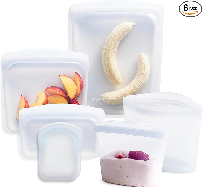 Stasher Silicone Reusable Food Storage Bags, 6-Pack, Reusable Freezer Bags, Microwave, Dishwasher, Oven Safe, Sous Vide, Premium Lunch Containers, Eco Friendly, Food-safe Silicone Snack Bag, Tie Dye