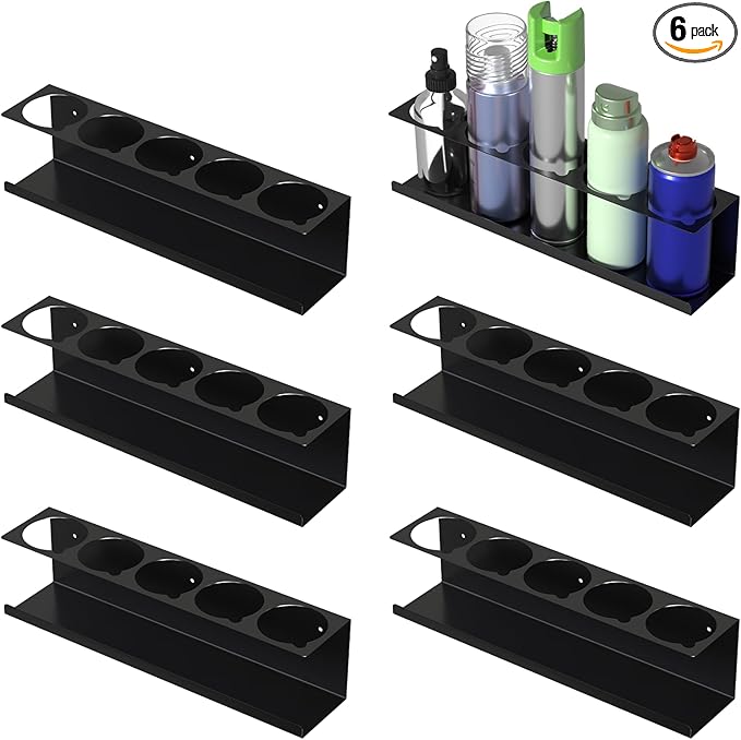 sogiv 4 Pack Spray Can Holder Organizer, Wall-Mounted Steel Spray Bottle Rack, Tool Box Storage Rack, 5 Cans Metal Paint Can Organizer for Garage, Workspace, Shop, Home or Tool Trailer, Black