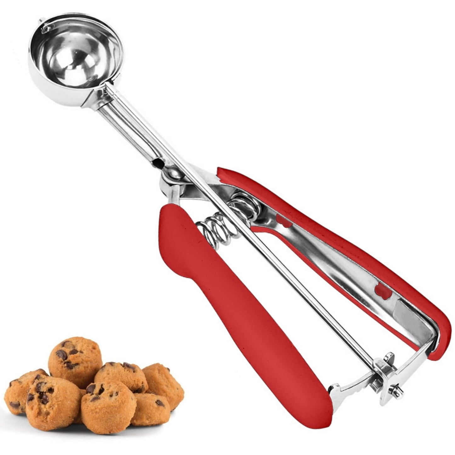 Cookie Scoop, Ice Cream Scoop, 1Tbsp/15 ml/0.5oz Cookie Scoops for Baking, 18/8 Stainless Steel Cookie Scooper for Baking, Cookie Dough Scoop with Non-slip Grip (Red)