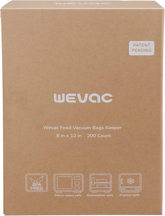 Wevac 8” x 12” 200 Count Food Vacuum Sealer Bags Keeper, PreCut Quart, Ideal for Food Saver, BPA Free, Commercial Grade, Great for storage, meal prep and Sous Vide (Pack of 2)