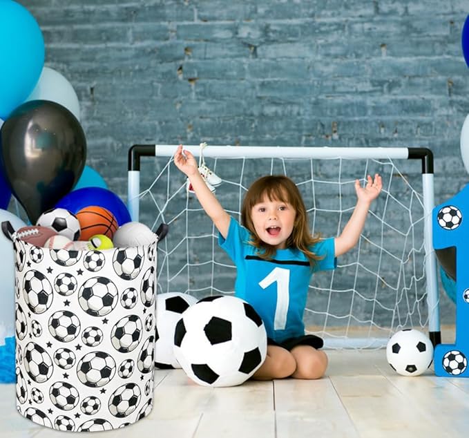 HIYAGON Kids Laundry hamper Baby Hamper for Nursery Boy and Girl Hamper Cute Kids Toys Storage Bin Organizer Soccer Room Decor for Home(Soccer)