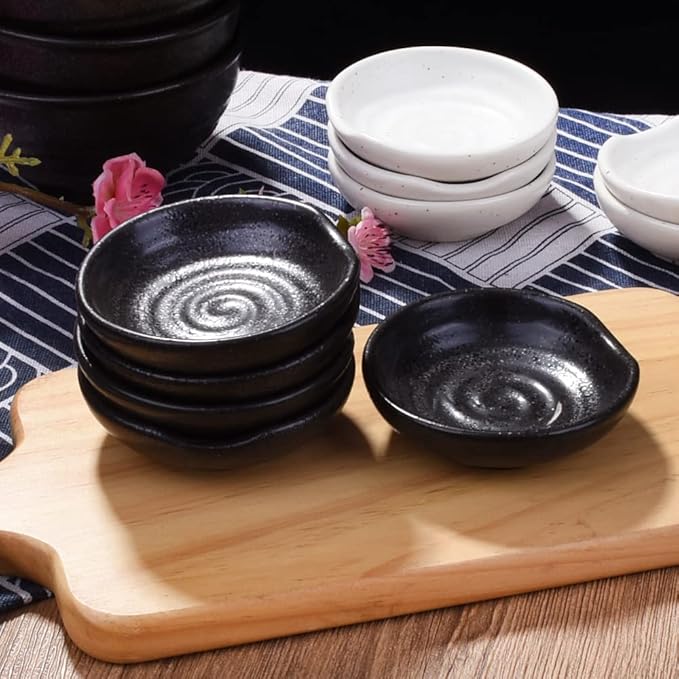 Swlthwen Black Porcelain Soy Sauce Dish Set of 5, Sushi Dishes