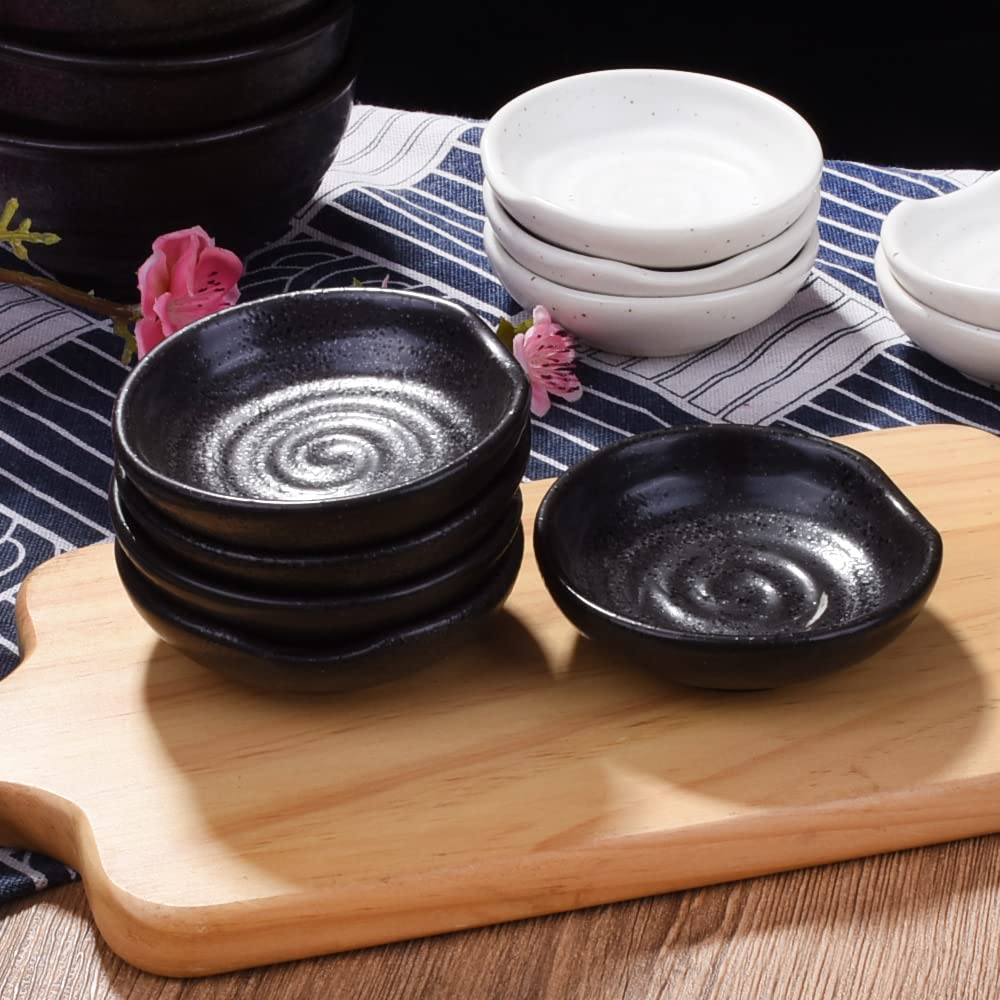 Swlthwen Black Porcelain Soy Sauce Dish Set of 5, Sushi Dishes
