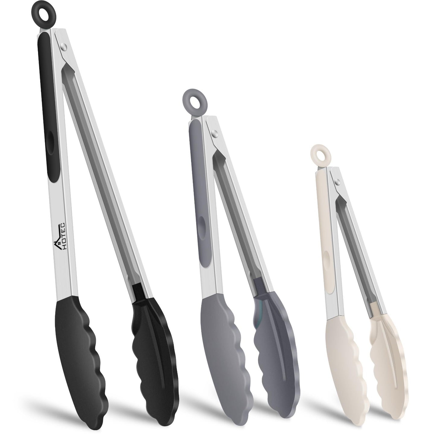 HOTEC Premium Stainless Steel Locking Kitchen Tongs with Silicon Tips, Set of 3-7", 9" and 12" (Purple)