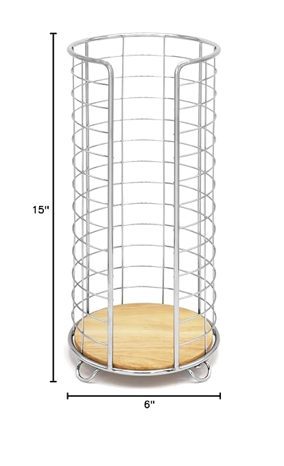 BROOKSTONE, Stylish Toilet Paper Holder with Bamboo Base, Freestanding Bathroom Tissue Organizer, Minimalistic Storage Solution, Modern Trending Design [Holds Large Rolls], Chrome…