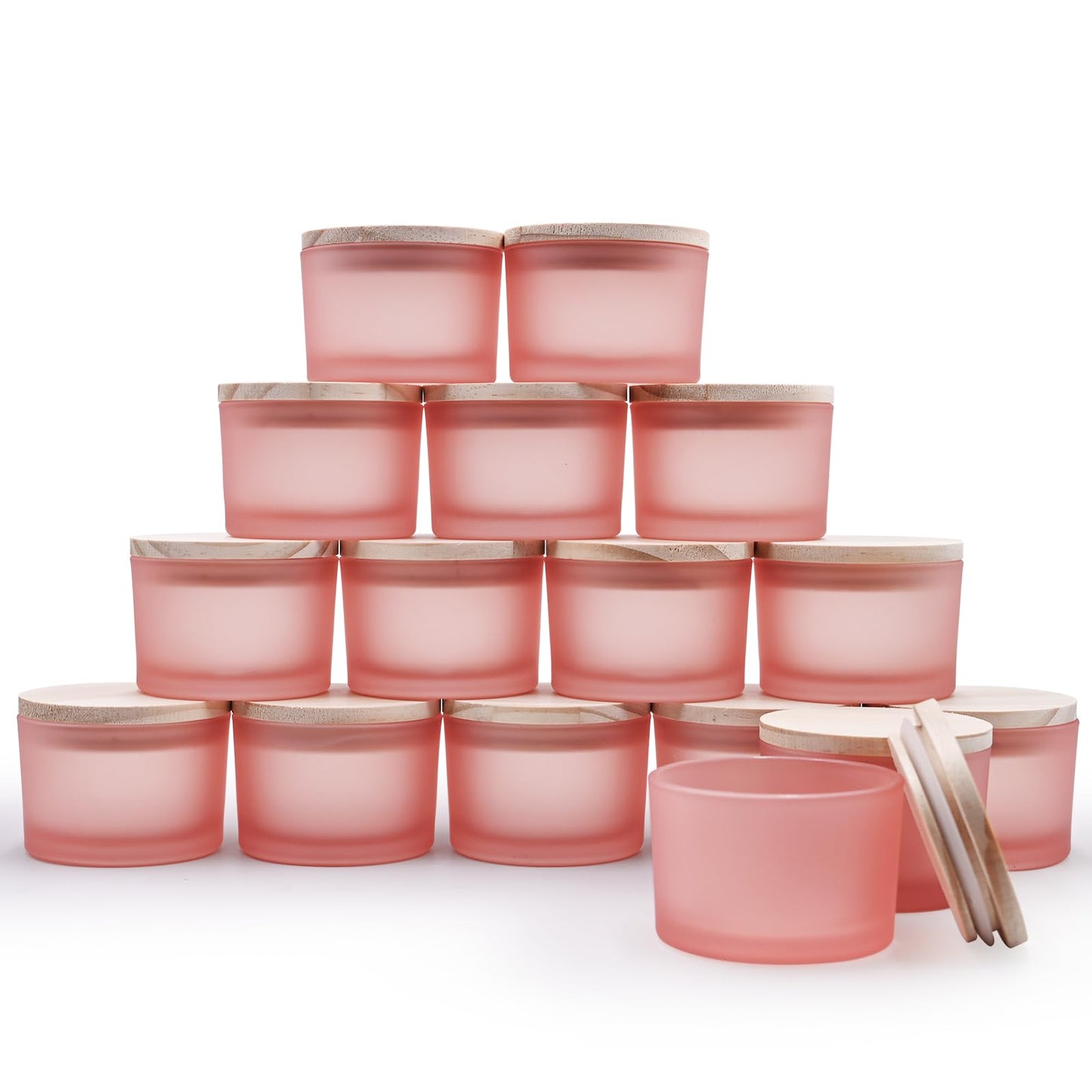 SHOWIN Thick Candle Jars for Making Candles 16 Pcs, 7 OZ Empty Jars with Wood Lids for Candle Making, Sample Container, Frosted White