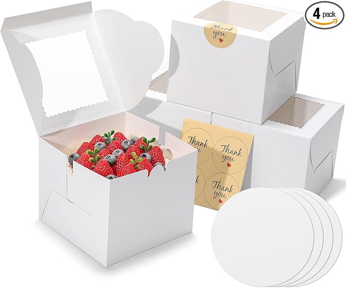 EQOREIIN 24Pack 8 inch Small Cake Boxes with Cake Board and Stickers