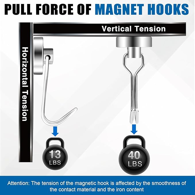 LOVIMAG Hooks, 40lbs+ Magnetic Magnet Hook 2026 Cruise Cabin Ship Essentials Heavy Duty Strong Refrigerator Fridge Hanging for Classroom Beach Vacation Kitchen Grills Home Mug Hanger (20 Pack), Silver