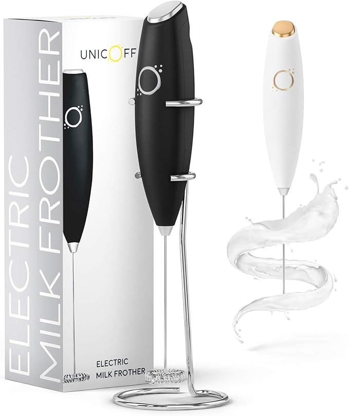 Unicoff Milk Frother Handheld with Stand, Coffee Mixer, Matte Black Onyx