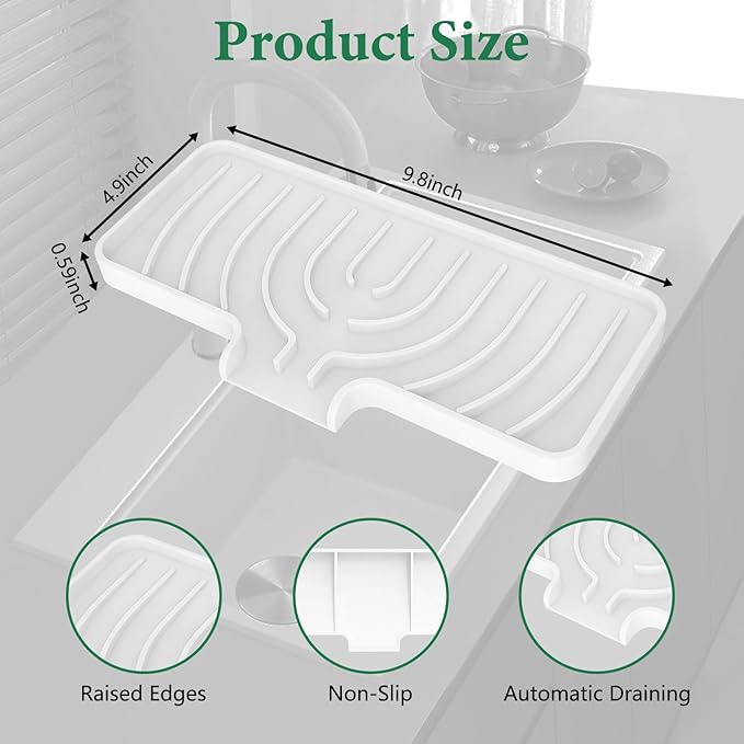 GUUKIN Sponge Holder for Kitchen Sink, 9.8"×4.9" Silicone Dish Drying Mat, Scrub Daddy Holder, Kitchen Sink Accessories, Suitable for Kitchens & Bathrooms (White)