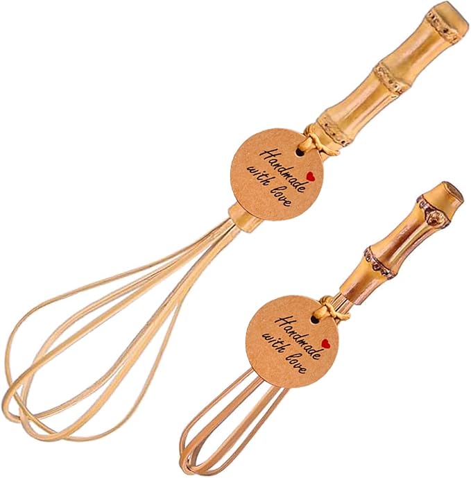 FHUMMYBT Handmade Bamboo Whisk, 10 Inch Uncoated Wooden Whisk for Cooking