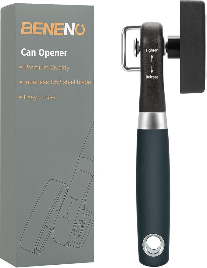 Beneno Can Opener, Manual Side Safe Cut Can Opener Smooth Edge, Black
