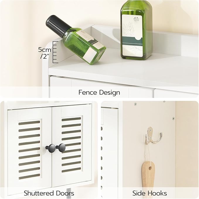HOOBRO Medicine Cabinet, Double Doors Bathroom Wall Cabinet with Towel Bar, Adjustable Shelf, 2 Hooks, Over The Toilet Storage Cabinet, for Bedroom, Kitchen, White BW46CW01