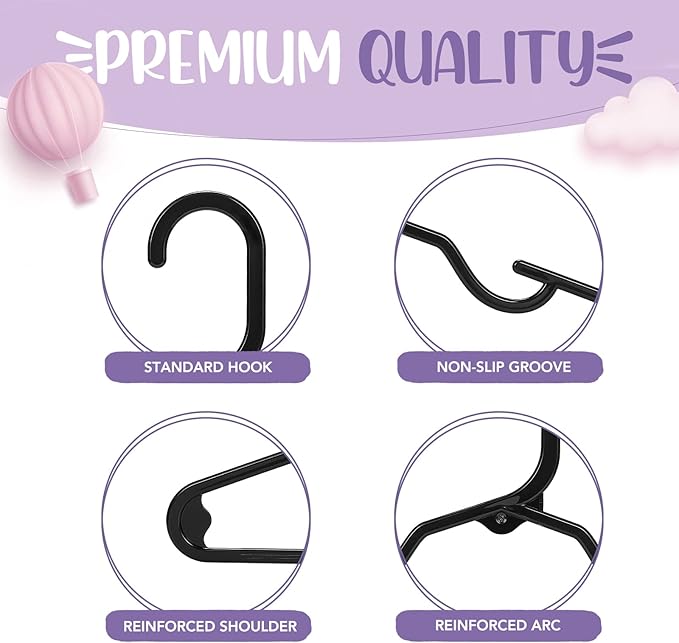 HOUSE DAY Baby Hangers 100 Pack - Durable Plastic Infant & Kids Clothes Hangers, Thin Compact Space-Saving Design for Nursery/Children's Closet, Toddler Small Hangers Black (Infant/Baby/Toddler/Kids)