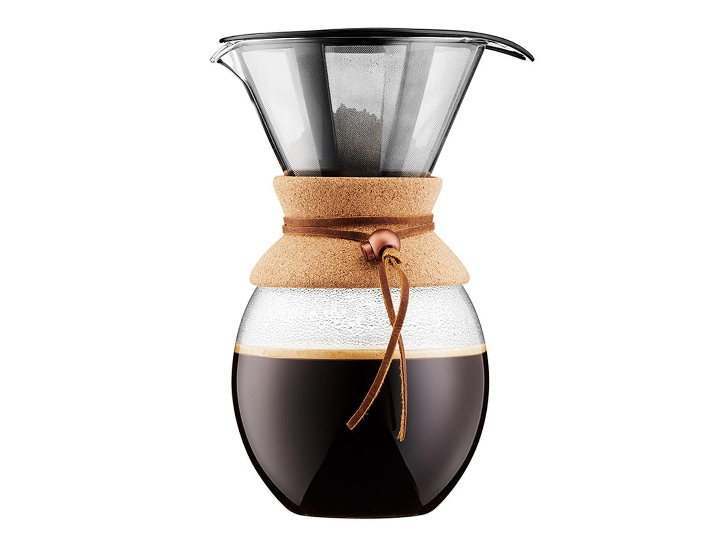 Bodum 17oz Pour Over Coffee Maker, High-Heat Borosilicate Glass with Reusable Stainless Steel Filter and Cork Grip - Made in Portugal