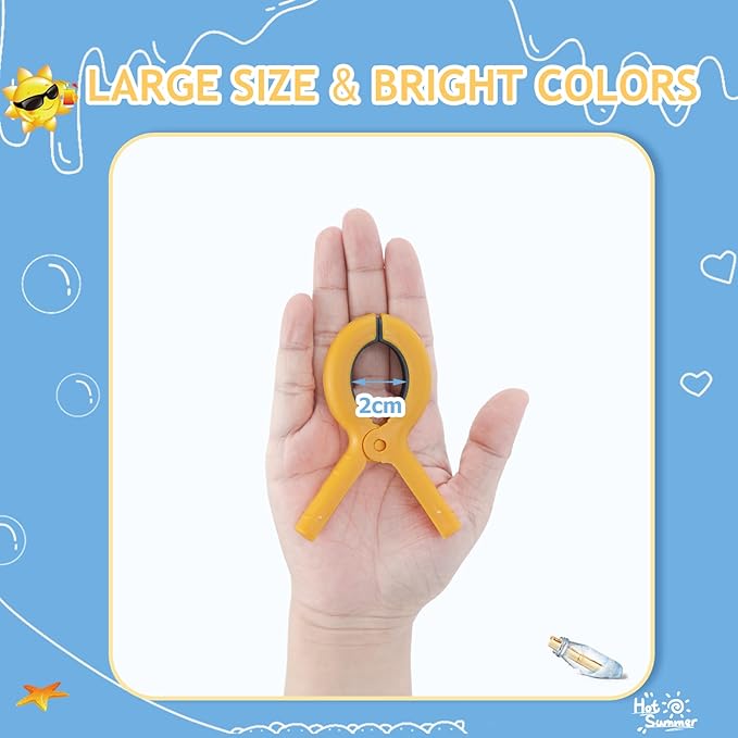 12Pcs Beach Towel Clips for Beach Chairs, 3.7 Inch Chair Clip for Cruise Pool, Clothes Pins Heavy Duty 4 Colors