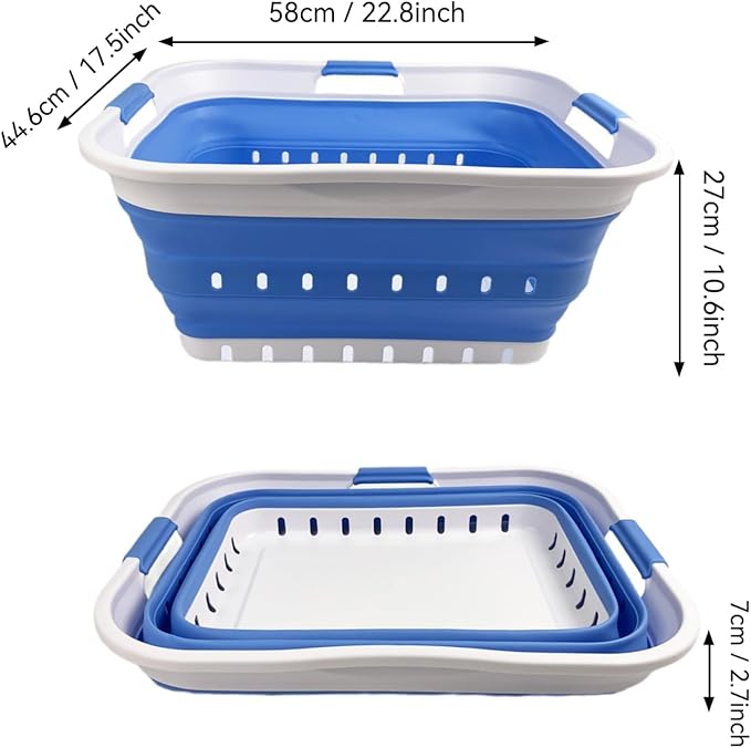 SAMMART 42L (11 gallon) Collapsible Plastic Laundry Basket - Foldable Pop Up Storage Container/Organizer - Space Saving Hamper/Basket (1, White/Little Boy Blue)