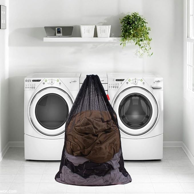 2 Pack Mesh Laundry Bags, 24 x 36 Inches Heavy Duty Drawstring Bag, Factories, College, Dorm, Travel and Apartment Dwellers, Black
