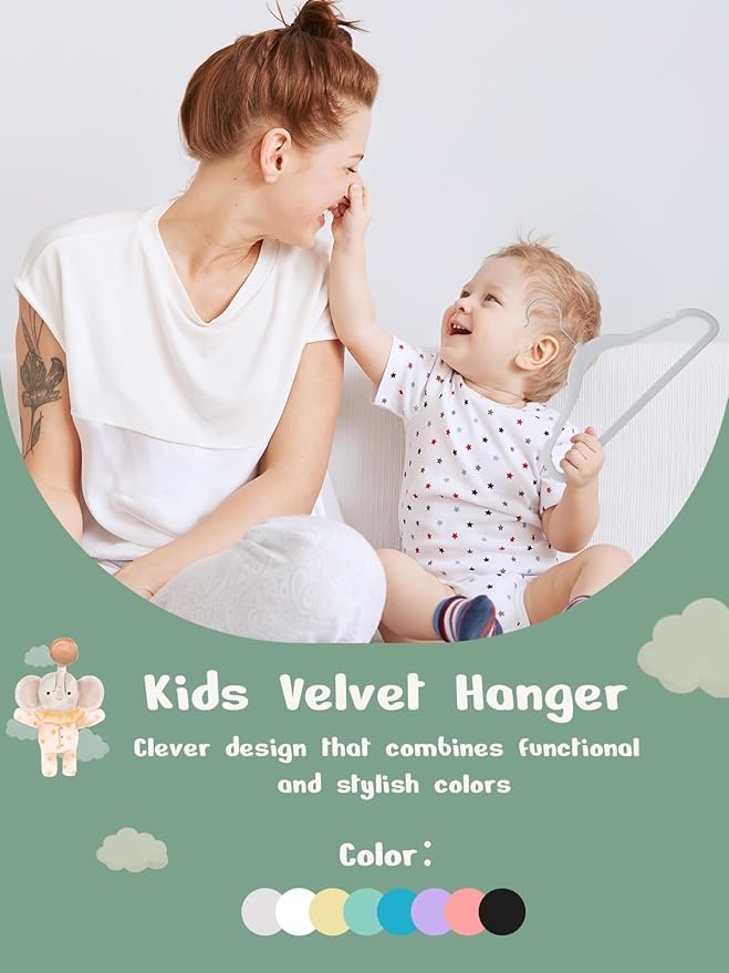 HOUSE DAY 11 Inch Velvet Baby Hangers 50 Pack Grey, Premium Kids Hangers for Children, Infant & Toddler Clothes, Durable Non Slip Small Baby Felt Hanger for Closet, Ideal for Everyday Use