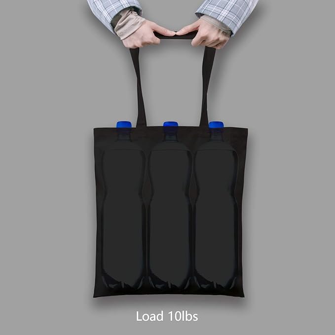 TOPDesign 12-Pack Economical 16"x15" Black Cotton Tote Bag, Lightweight Medium Reusable Grocery Shopping Cloth Bags, Suitable for DIY, Advertising, Promotion, Gift, Activity