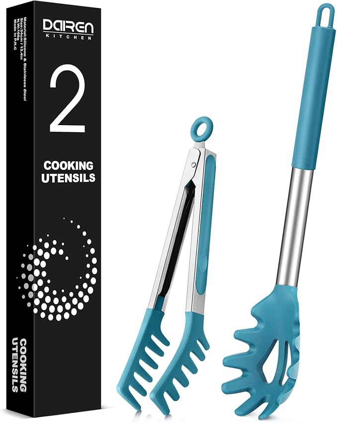 Silicone Spaghetti Spoon and Pasta Tong, Server Fork with teeth,10" & 13"