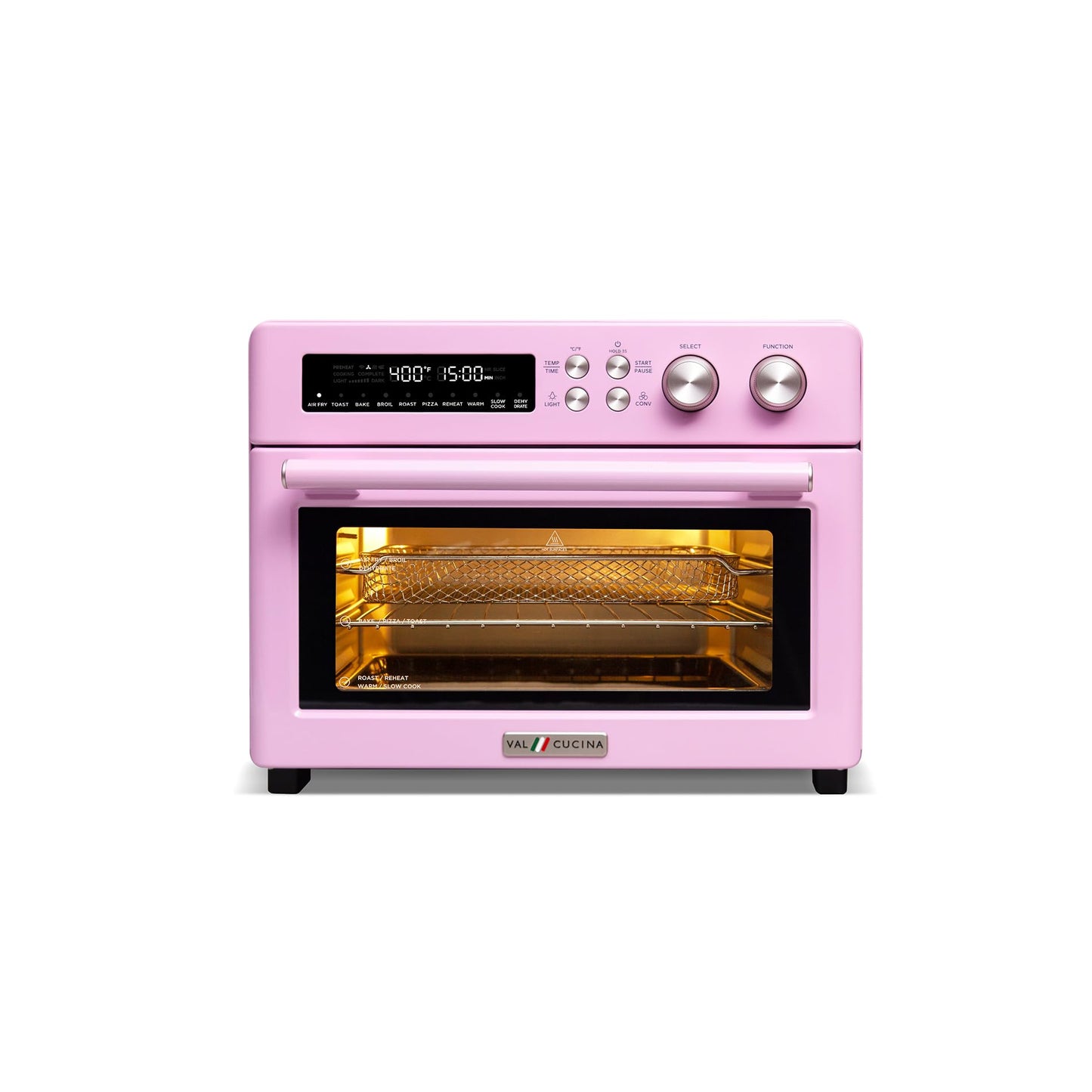 VAL CUCINA 26.3 QT Limited Edition Happy Pink Infrared Heating Air Fryer Toaster Oven, Large Countertop Convection Oven 10-in-1 Combo, 6-Slice Toast, Enamel Baking Pan Easy Clean with Recipe Book