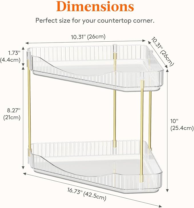 Lifewit 2-Tier Corner Bathroom Counter Organizer, Plastic Makeup Skincare Organizers Storage Countertop, Large Sink Cosmetic Perfume Shelf for Bedroom, Dresser, Kitchen, Vanity, Clear, 25 cm/10inch(H)